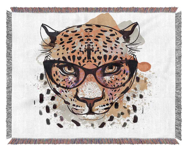 Peach Leopard Glasses Woven Blanket