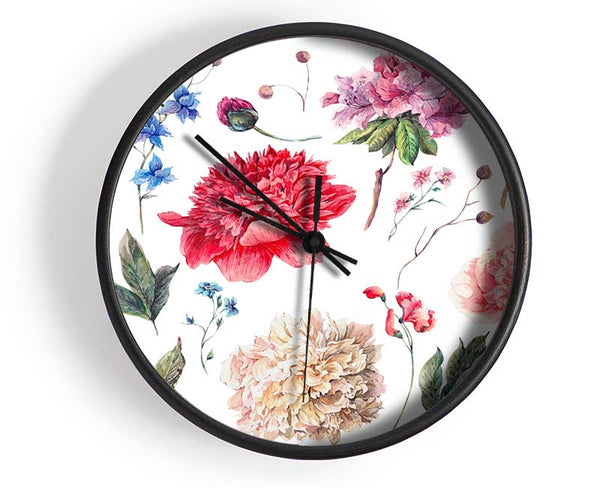 Rose Coloured Delicate Flowers Clock - Wallart-Direct UK