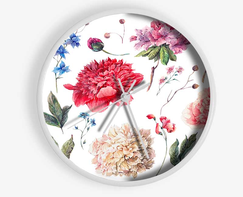 Rose Coloured Delicate Flowers Clock - Wallart-Direct UK