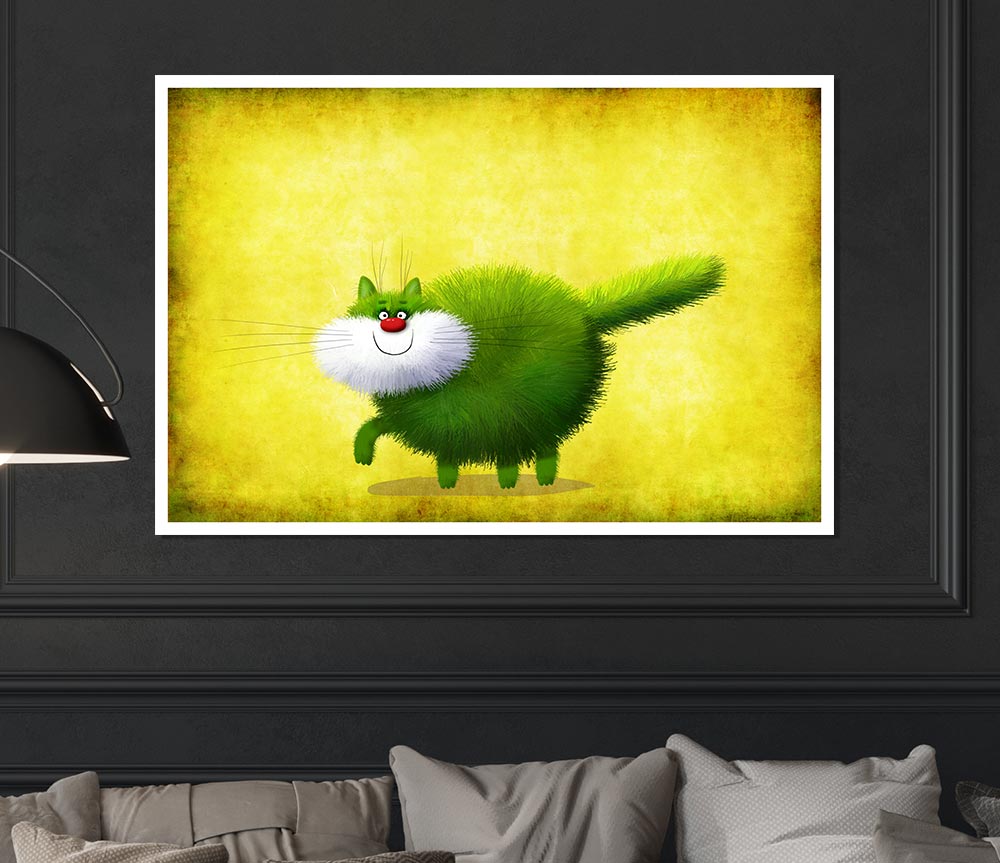 The Green Fuzzy Cat Print Poster Wall Art