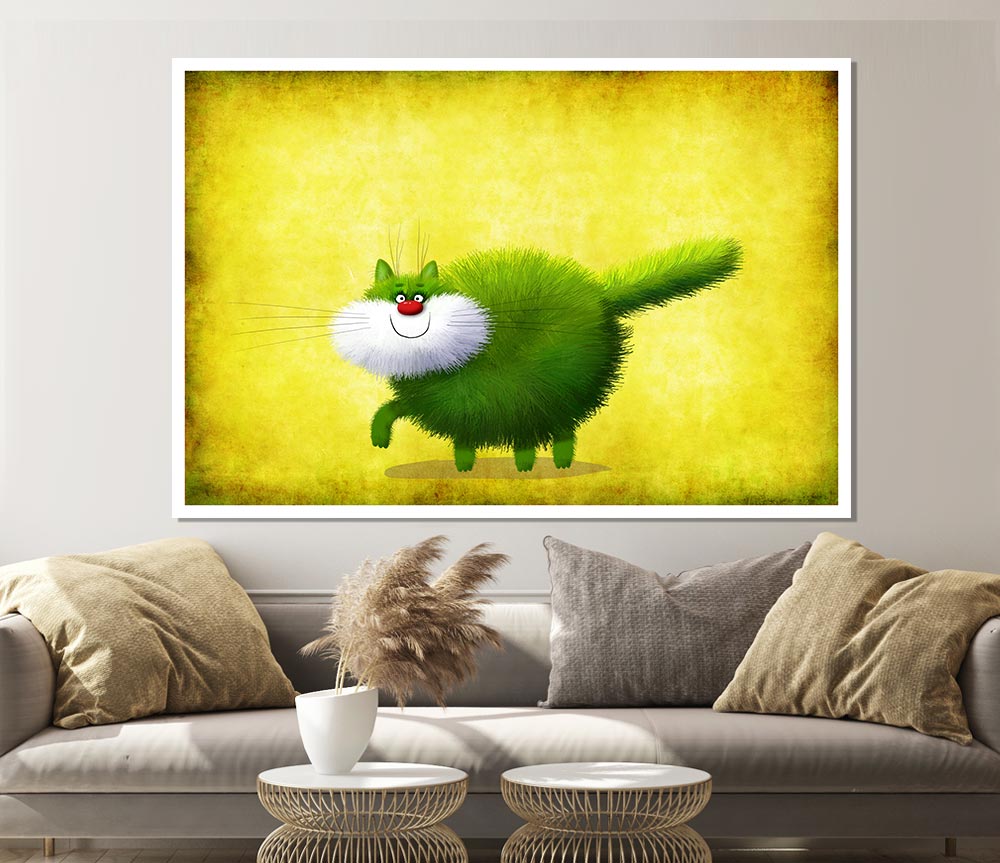 The Green Fuzzy Cat Print Poster Wall Art