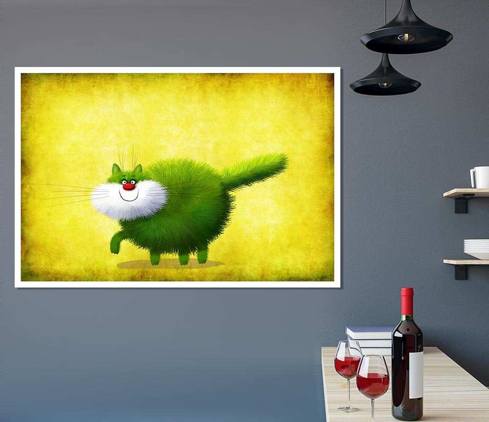 The Green Fuzzy Cat Print Poster Wall Art