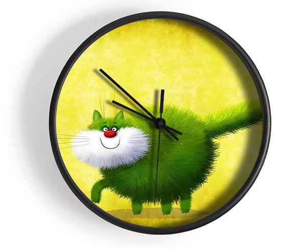 The Green Fuzzy Cat Clock - Wallart-Direct UK