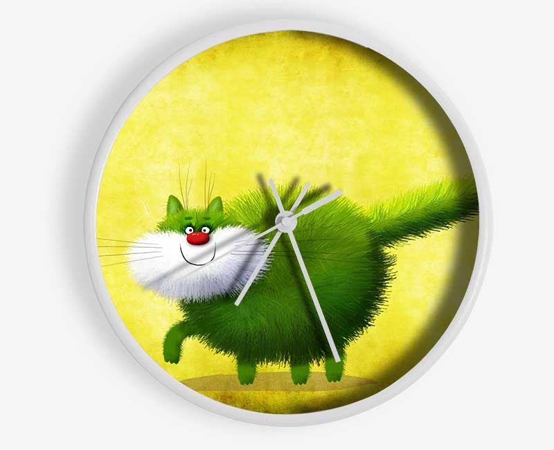 The Green Fuzzy Cat Clock - Wallart-Direct UK