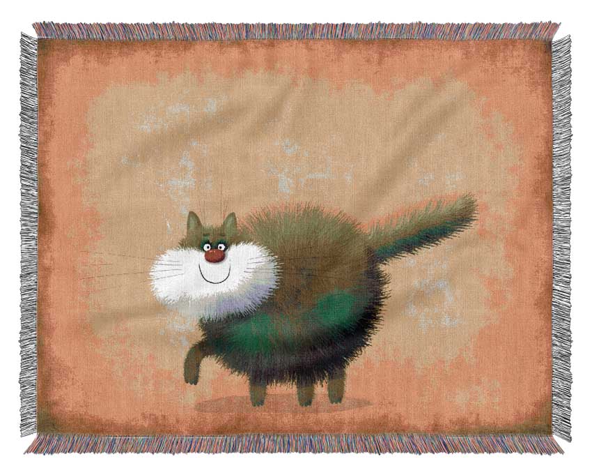 The Green Fuzzy Cat Woven Blanket