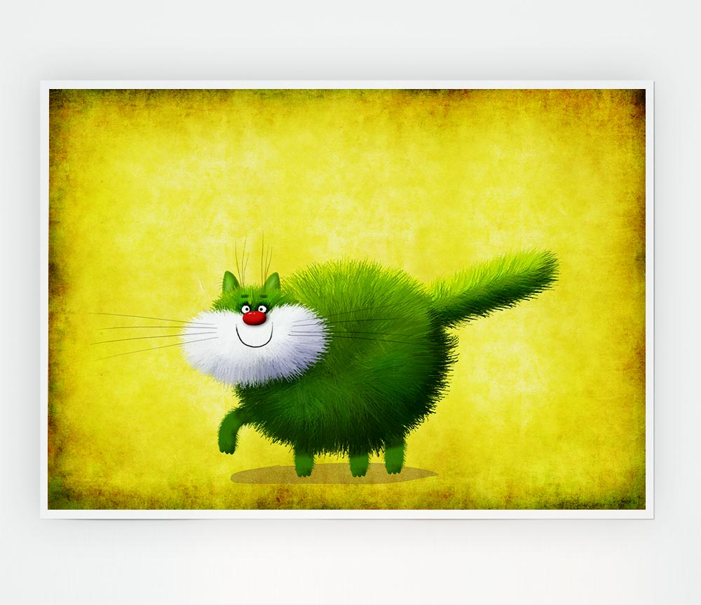 The Green Fuzzy Cat Print Poster Wall Art