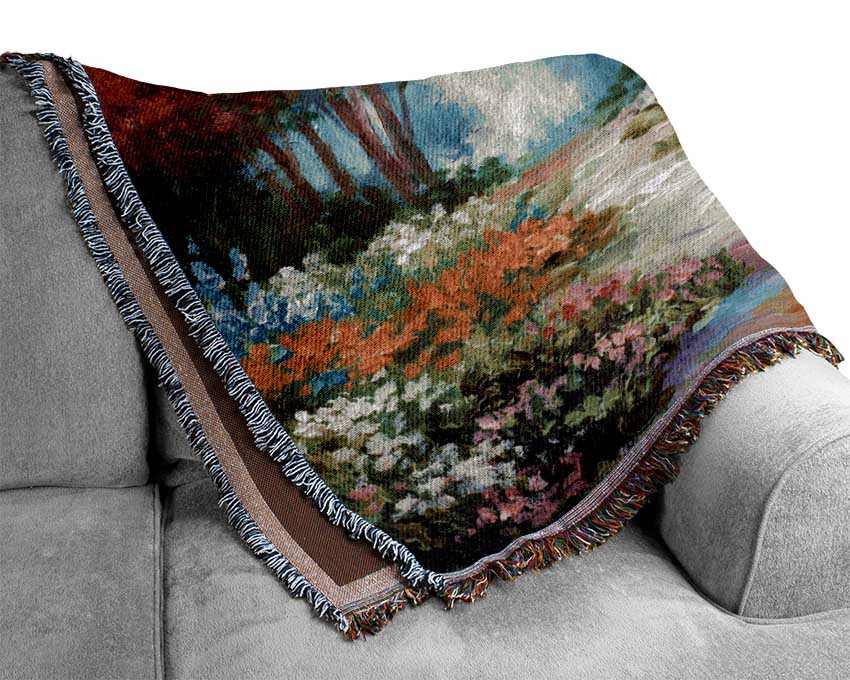 Flowers Leading Into The Forest Woven Blanket