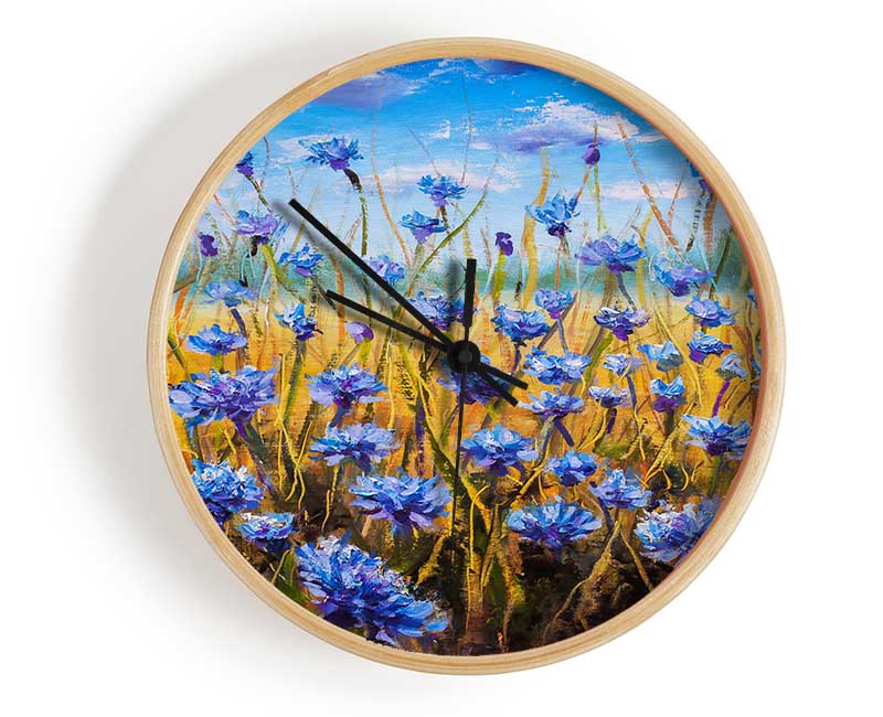 Tiny Blue Flowers In The Field Clock - Wallart-Direct UK