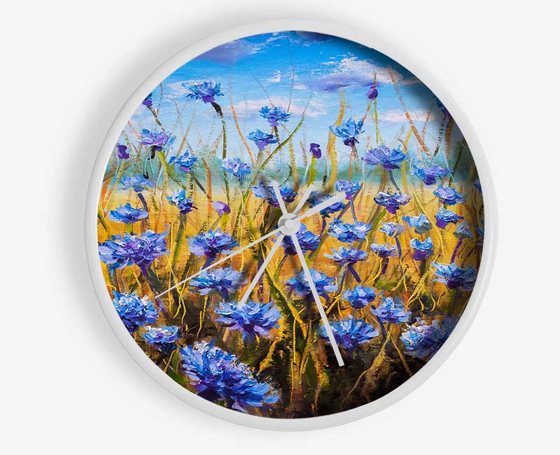 Tiny Blue Flowers In The Field Clock - Wallart-Direct UK