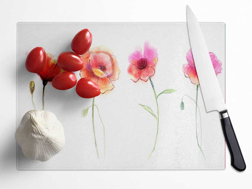 Four Pretty Flowers Glass Chopping Board