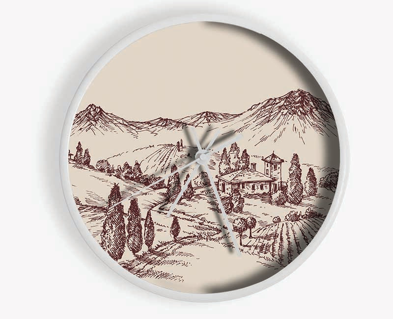 The Sepia Mountain Range Clock - Wallart-Direct UK