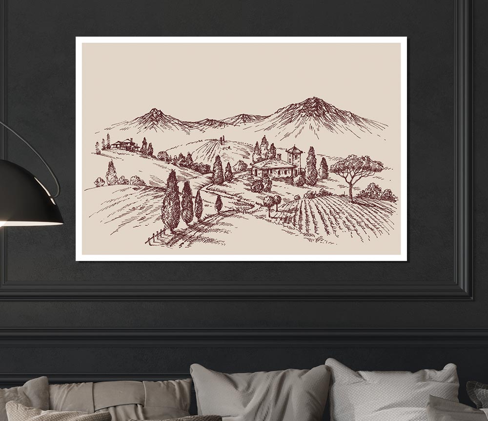 The Sepia Mountain Range Print Poster Wall Art