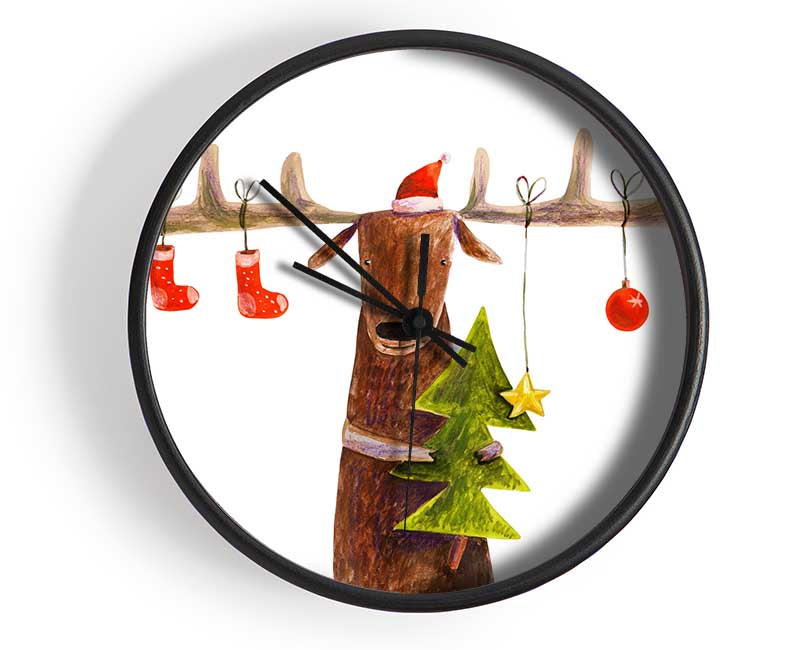 Reindeer At Christmas Antlers Clock - Wallart-Direct UK