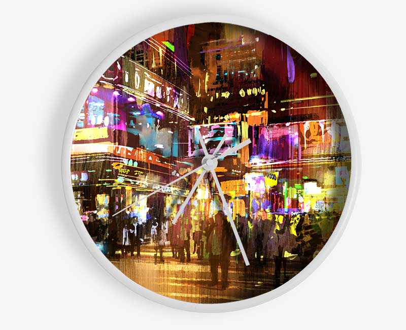 The Busy Nightlife Of New York Clock - Wallart-Direct UK