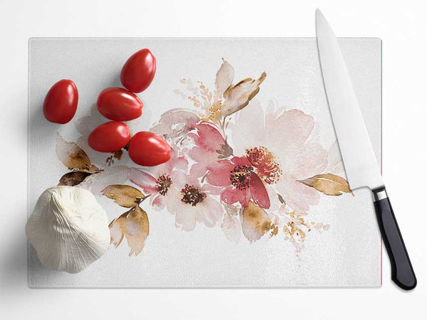 Blush Pink Flowers Glass Chopping Board