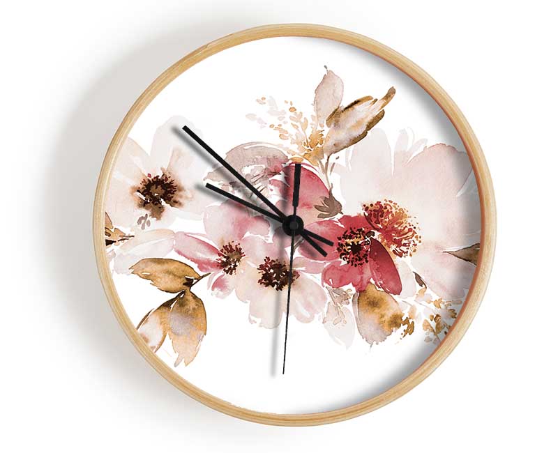 Blush Pink Flowers Clock - Wallart-Direct UK