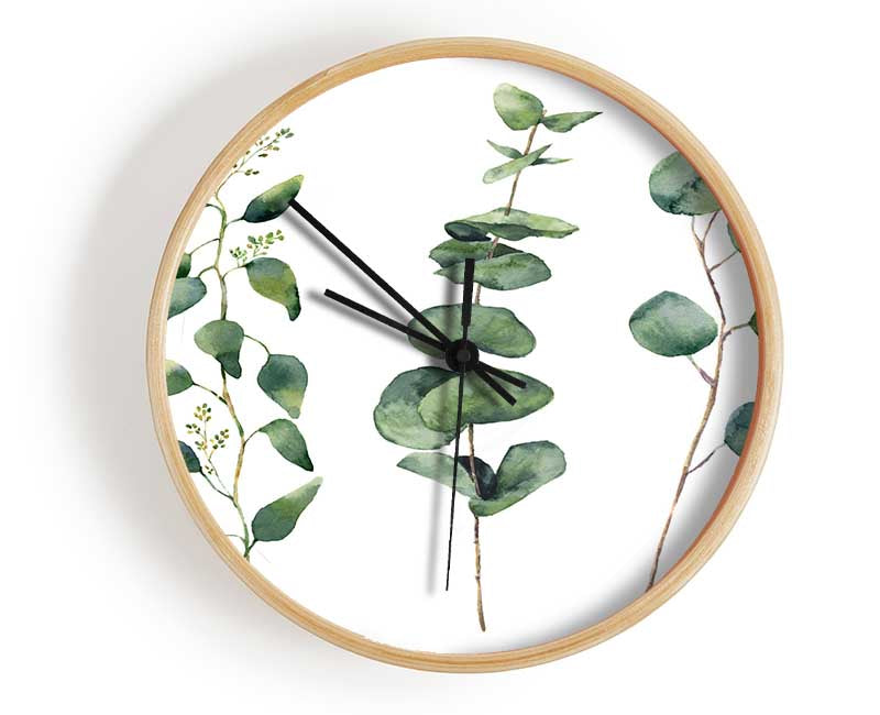 Three Green Foliage Stems Clock - Wallart-Direct UK