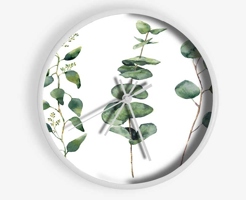 Three Green Foliage Stems Clock - Wallart-Direct UK