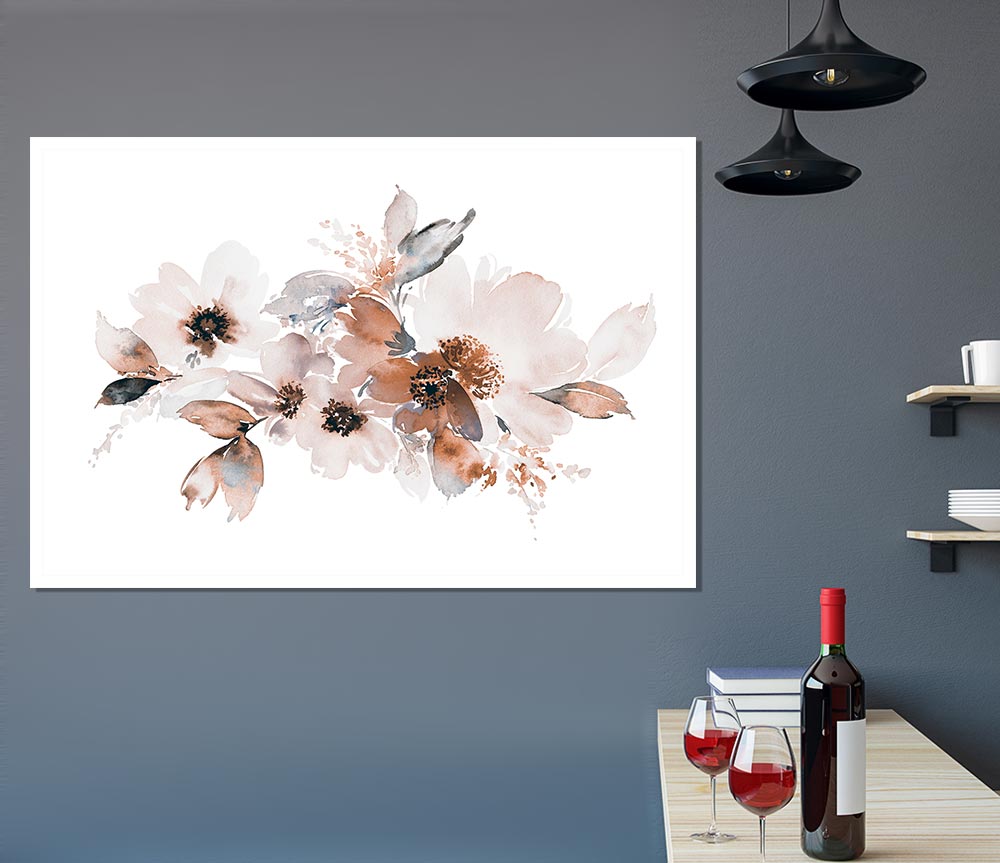 Blush Peach Flowers Print Poster Wall Art