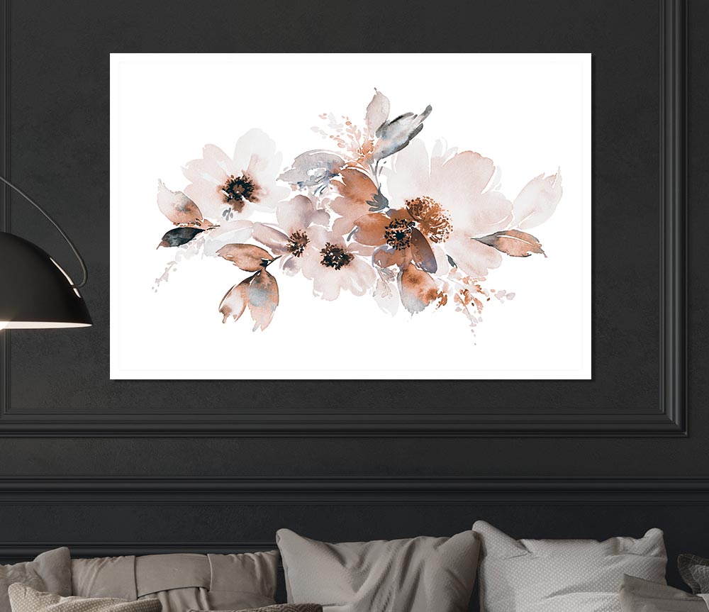 Blush Peach Flowers Print Poster Wall Art