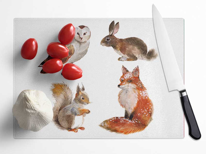 Animals Of The Woodland Glass Chopping Board