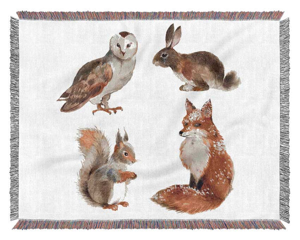 Animals Of The Woodland Woven Blanket