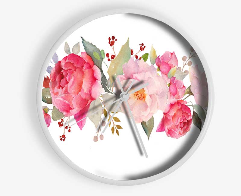 Bouquet Of Pink And Peach Flowers Clock - Wallart-Direct UK