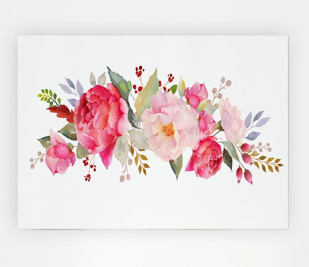 Bouquet Of Pink And Peach Flowers Print Poster Wall Art