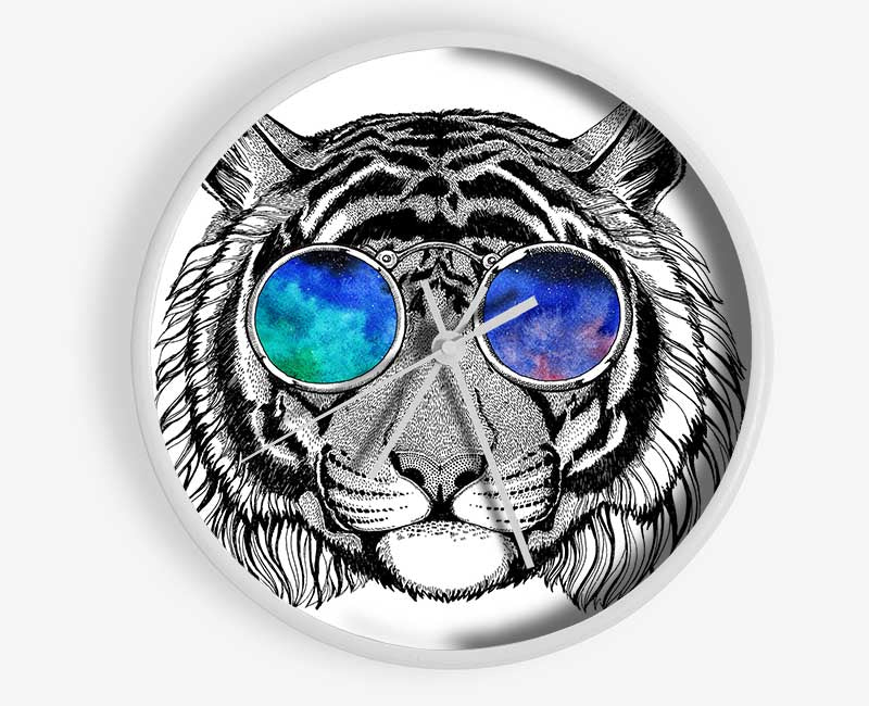 Glasses On A Tiger Hipster Clock - Wallart-Direct UK