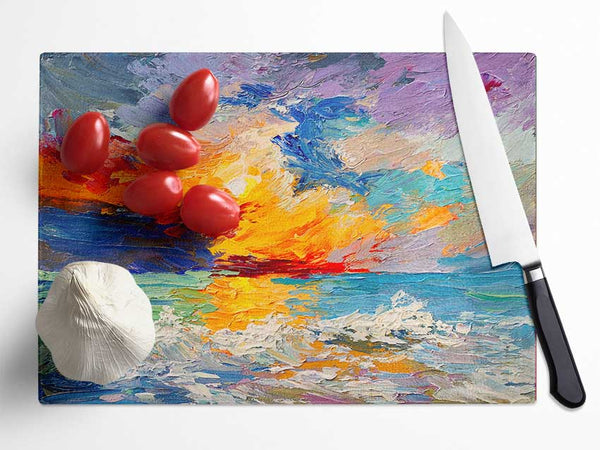 Stunning Sunset Explosion Glass Chopping Board