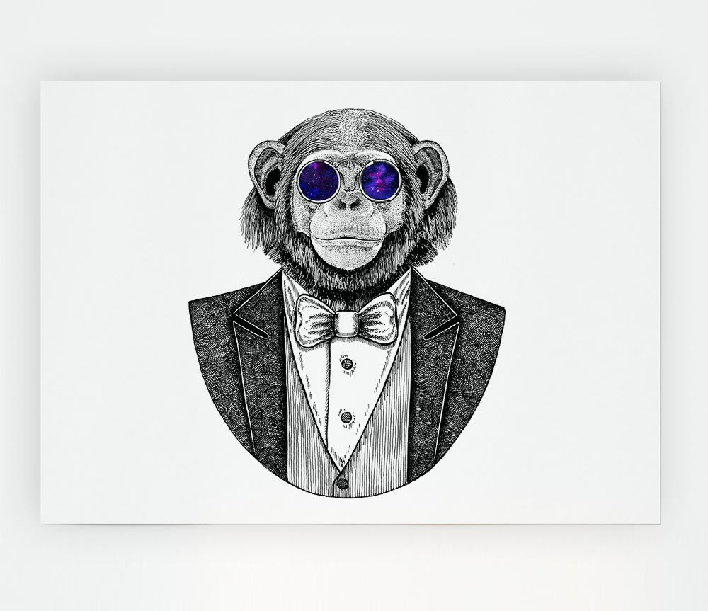 Glasses Chimpanzee Print Poster Wall Art