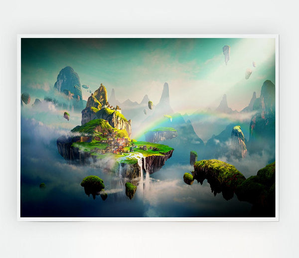 Floating City Paradise Print Poster Wall Art