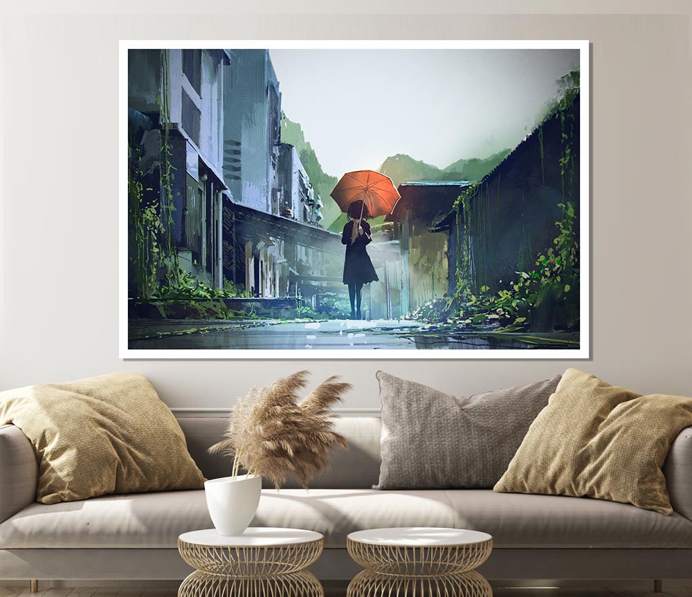 The Orange Umbrella Print Poster Wall Art