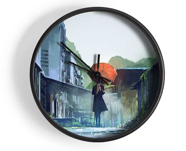 The Orange Umbrella Clock - Wallart-Direct UK