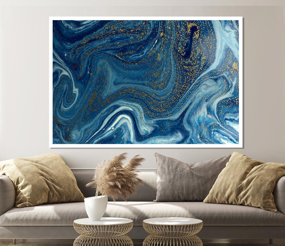 Blue Glitter Flow Print Poster Wall Art