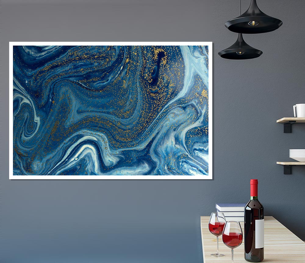 Blue Glitter Flow Print Poster Wall Art