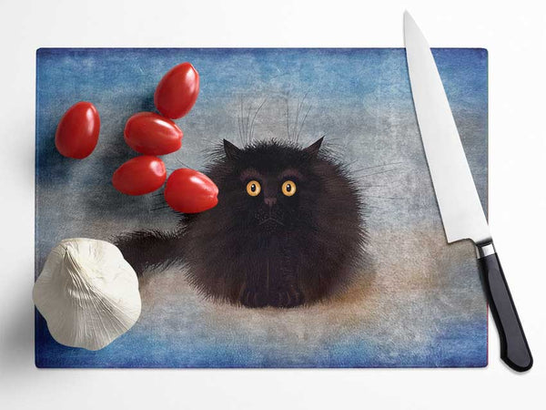 Black Fuzzy Cat Glass Chopping Board