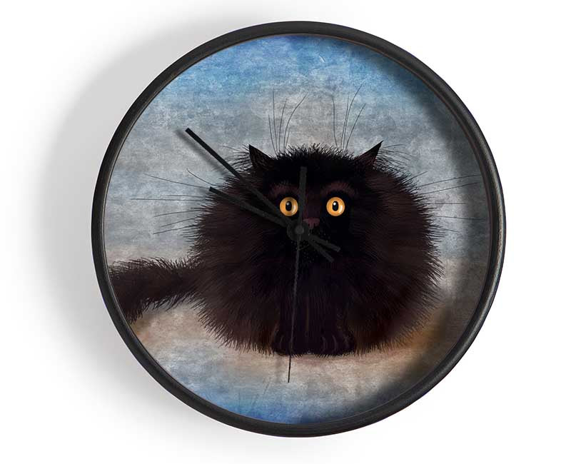 Black Fuzzy Cat Clock - Wallart-Direct UK