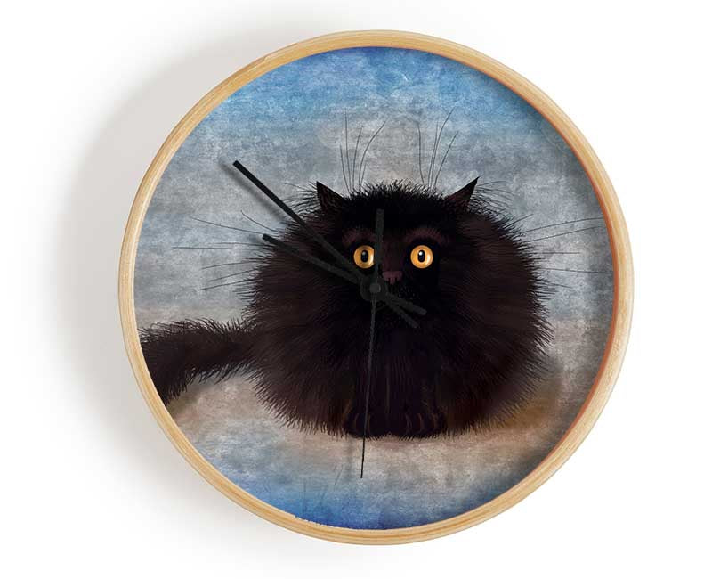 Black Fuzzy Cat Clock - Wallart-Direct UK