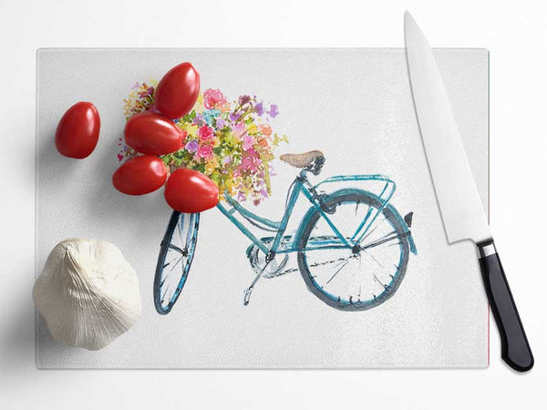 Flowers On A Bike Glass Chopping Board