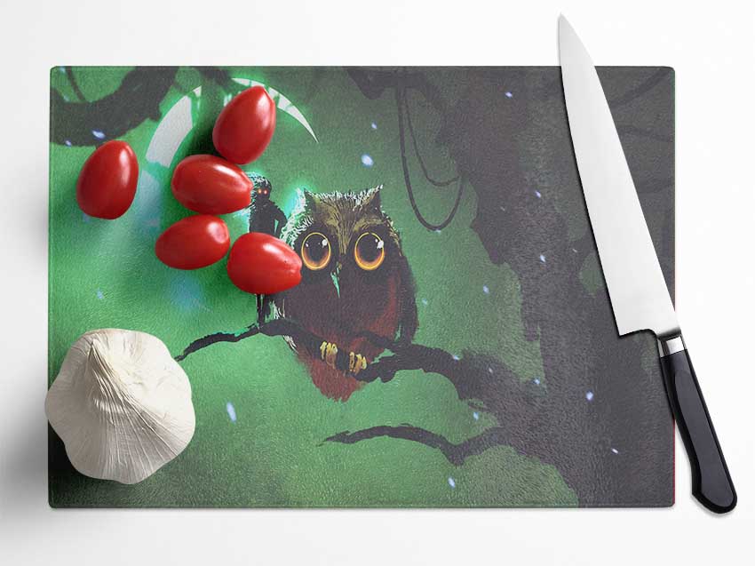 The Visit From The Owl Glass Chopping Board