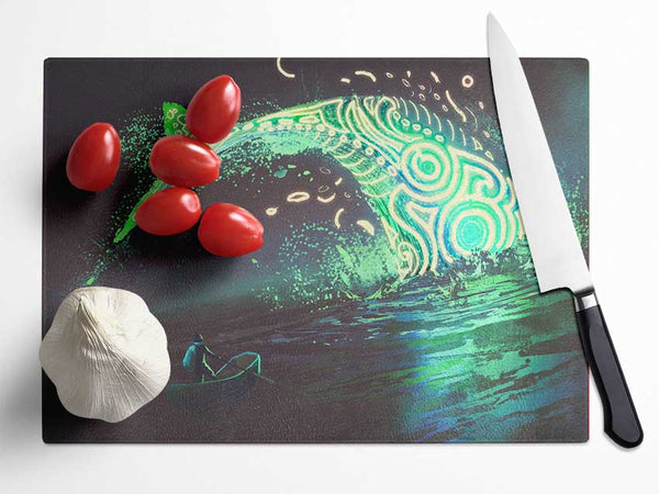 The Whale Jumping Out The Ocean Glass Chopping Board