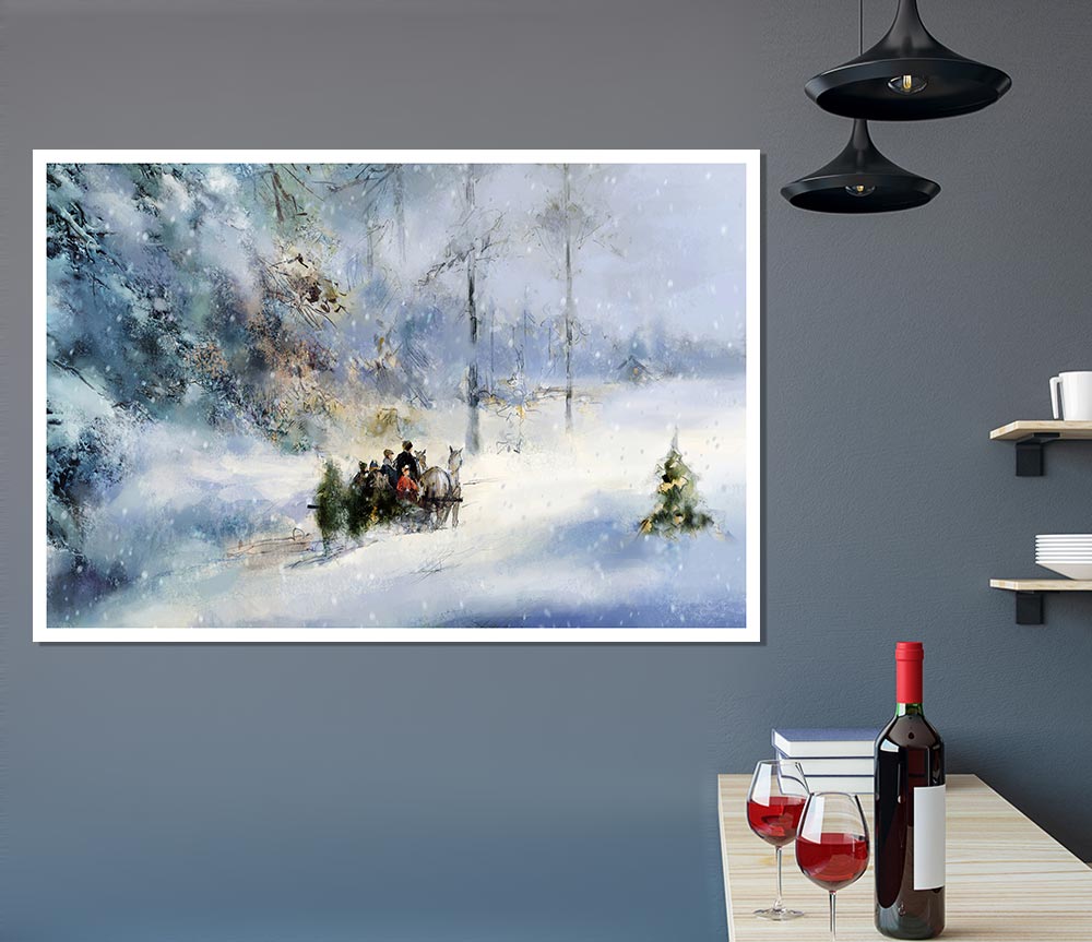 Traveling Through The Snow Print Poster Wall Art