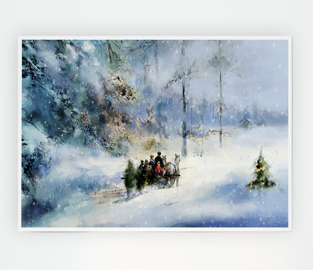 Traveling Through The Snow Print Poster Wall Art