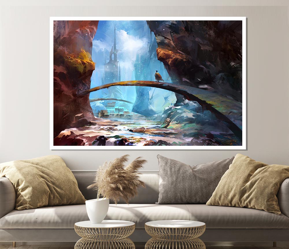 The Curved Bridge In The Mountains Print Poster Wall Art