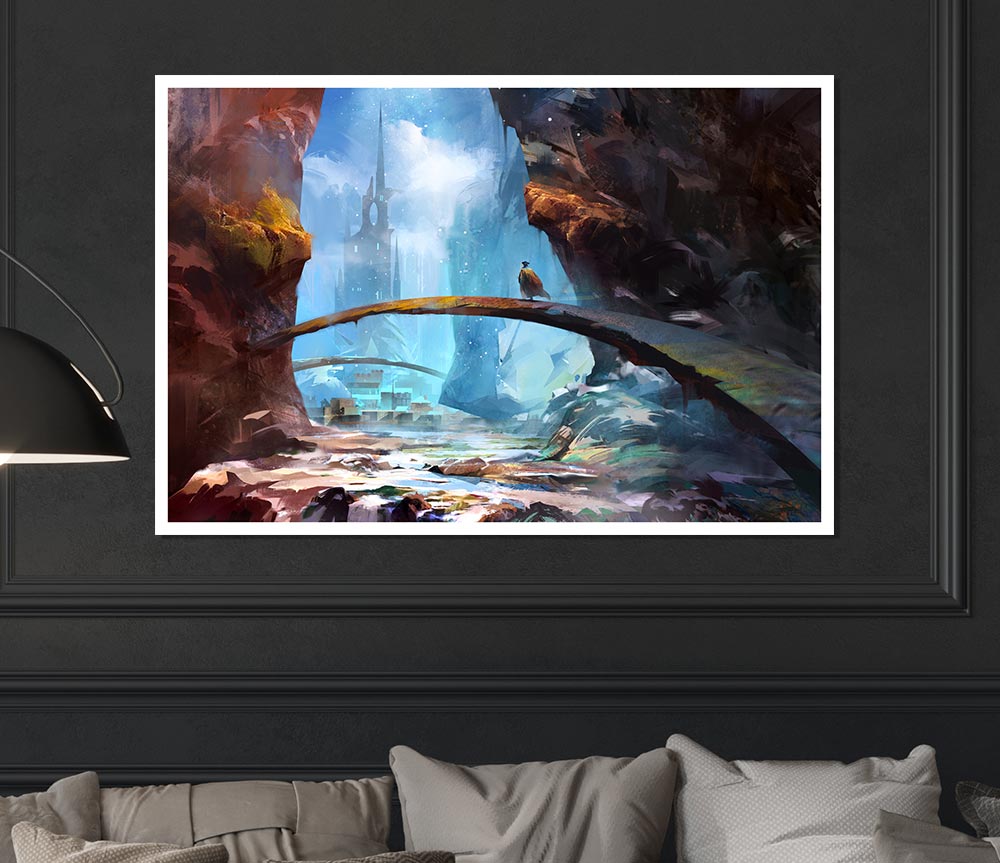 The Curved Bridge In The Mountains Print Poster Wall Art