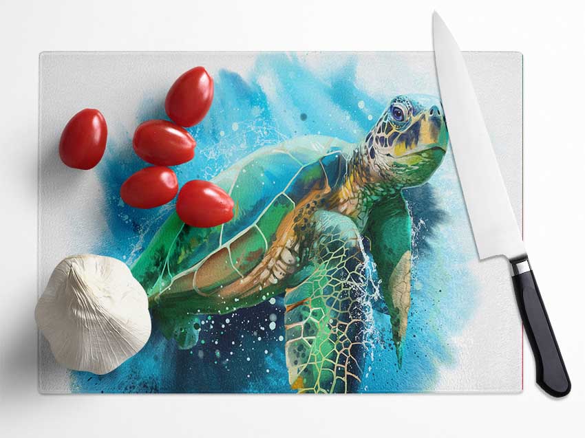 The Sea Turtle Watercolour Glass Chopping Board