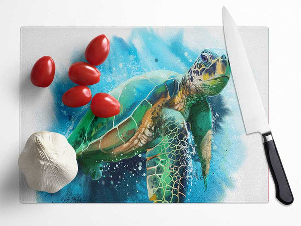 The Sea Turtle Watercolour Glass Chopping Board