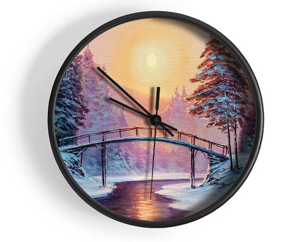 Bridge Across The Winter Scene Clock - Wallart-Direct UK