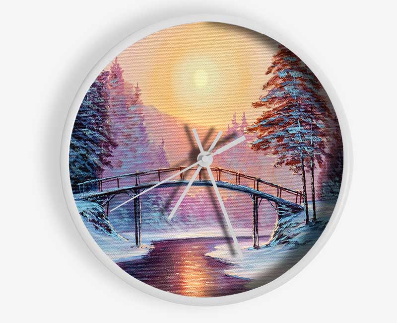 Bridge Across The Winter Scene Clock - Wallart-Direct UK